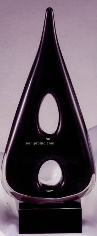 Art Glass Sculpture - Dark Brown Triangle W/ 2 Holes