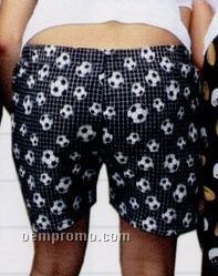 Adult No Fly Sports Flannel Boxer Shorts W/ Soccer Ball Print (S-xl)