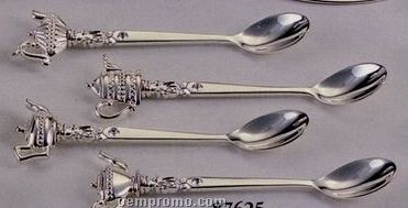 4 Piece Silver Plated Teapot Spoon Set W/ Austrian Crystal Accent