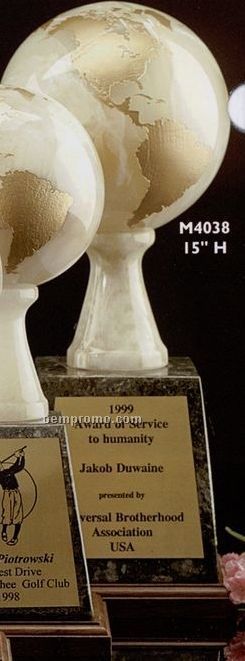 6" Onyx Marble Grand World Globe Award On Base