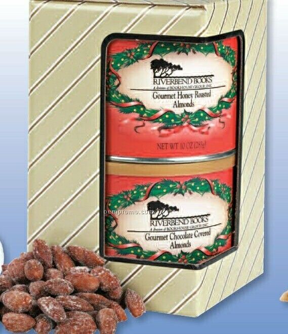 Almond Duo Nut Assortment W/ Holiday Labels & Gold Gift Box