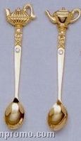 4 Piece Gold Plated Teapot Spoon Set W/ Austrian Crystal Accent