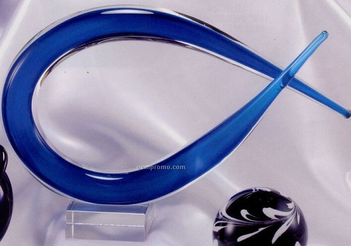 Art Glass Sculpture - Blue Sideway Loop