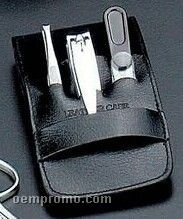 4 Piece Travel Manicure Set W/ Nail Clippers & Black Leather Case