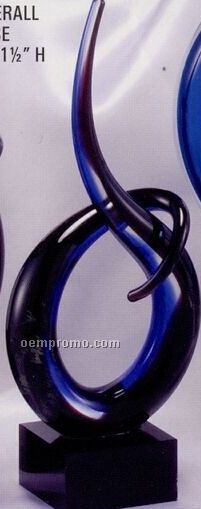Art Glass Sculpture - 9.5" Brown/ Blue Curlicue
