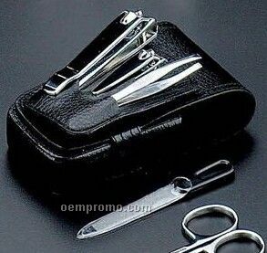 5-piece Travel Manicure Set W/ Nail Clippers & Black Leather Case