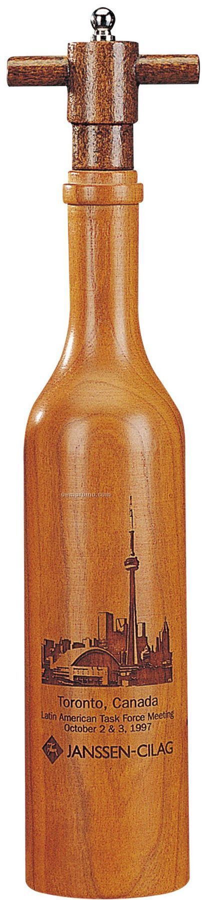 14" Cherry Wood Wine Bottle Pepper Mill Grinder