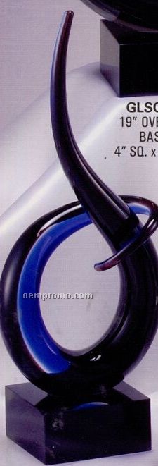 Art Glass Sculpture - 13" Brown/ Blue Curlicue