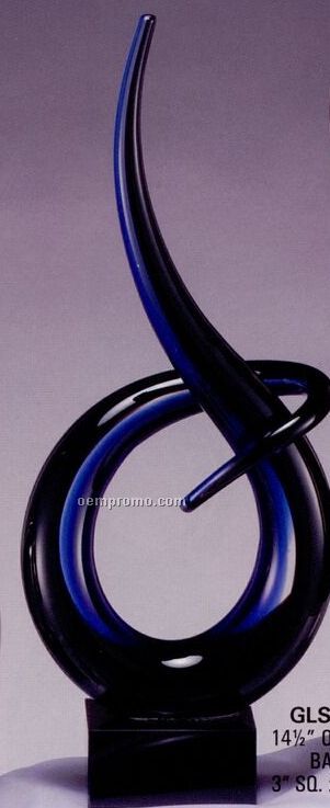 Art Glass Sculpture - 14.5" Brown/ Blue Curlicue