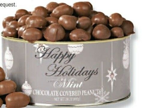 Mint Chocolate Peanuts Tin W/ Silver Holiday Label & Top Sticker 20 Oz.