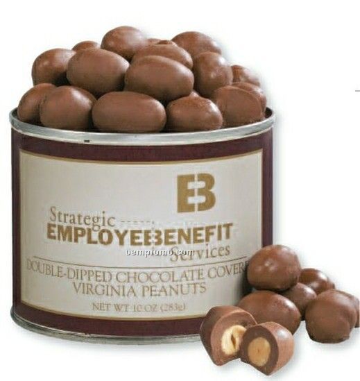 Double Dipped Chocolate Covered Peanuts In Tin W/ Holiday Label 10 Oz.
