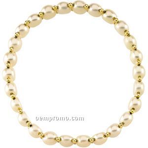 6-1/2 To 7mm Freshwater Cultured Pearl Stretch Bracelet W/ 14k Beads