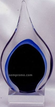 Art Glass Sculpture - 8" Tri-color Teardrop W/ Flat Bottom