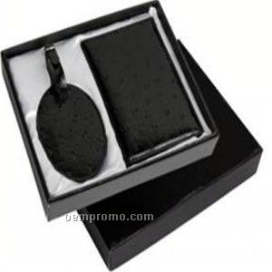 Travel Gift Set W/Faux Leather Oval Luggage Tag & Passport Holder