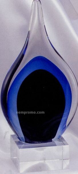 Art Glass Sculpture - 10" Tri-color Teardrop W/ Flat Bottom