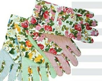 Ladies' Assorted Color Floral Canvas Gloves