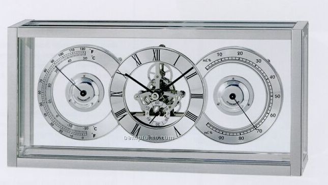 Bulova Triune Executive Clock / Hygrometer And Thermometer