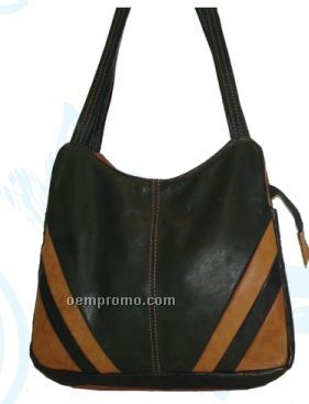 Ladies Dark Brown Kourtney Diagonal Design Side Cowhide Bag