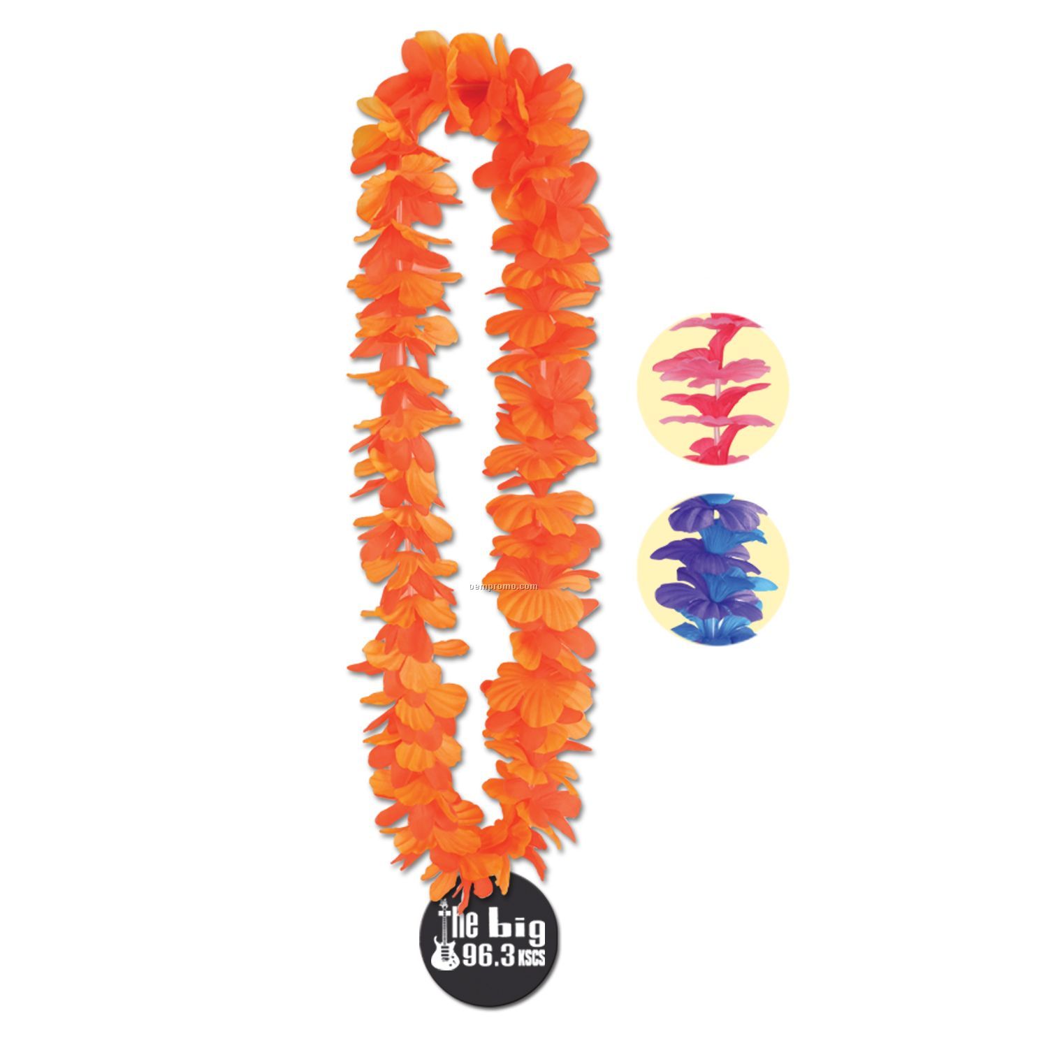 40" Tropical Island Leis W/ 2 1/2" Plastic Medallion (3 Flower Colors)