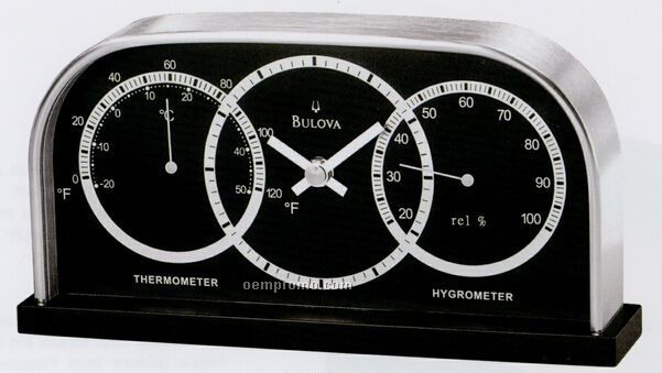 Bulova Ardmore Tabletop Clock W/ Thermometer & Hygrometer