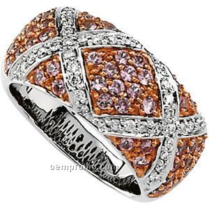 14kw/Rose Gold Plated Geniune Pink Sapphire & 3/8 Ct Diamond Round Ring