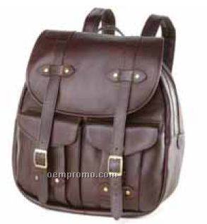 Buckle Strap Leather Rucksack