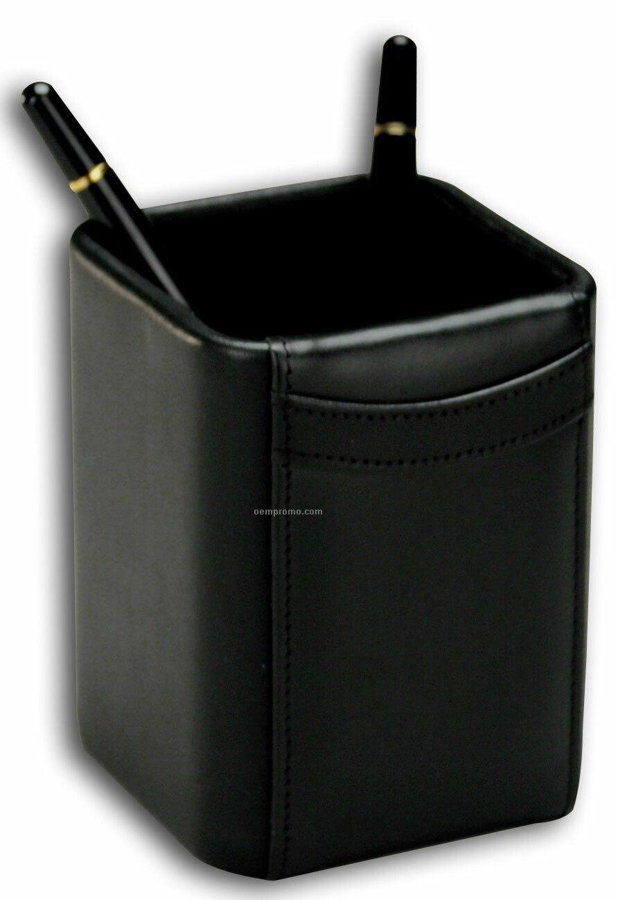 Black Classic Leather Pencil Cup