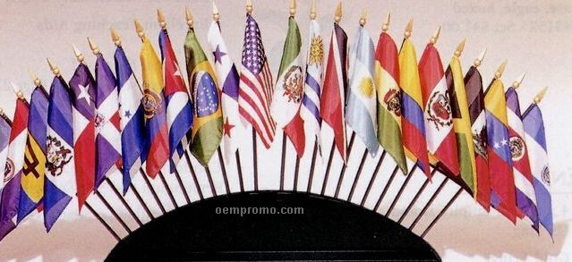 Wooden Base For Organization Of American States Flag Set