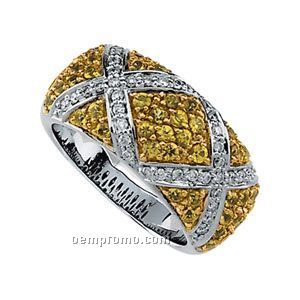 14kw/Y Gold Plated Genuine Yellow Sapphire & 3/8 Ct Diamond Round Ring