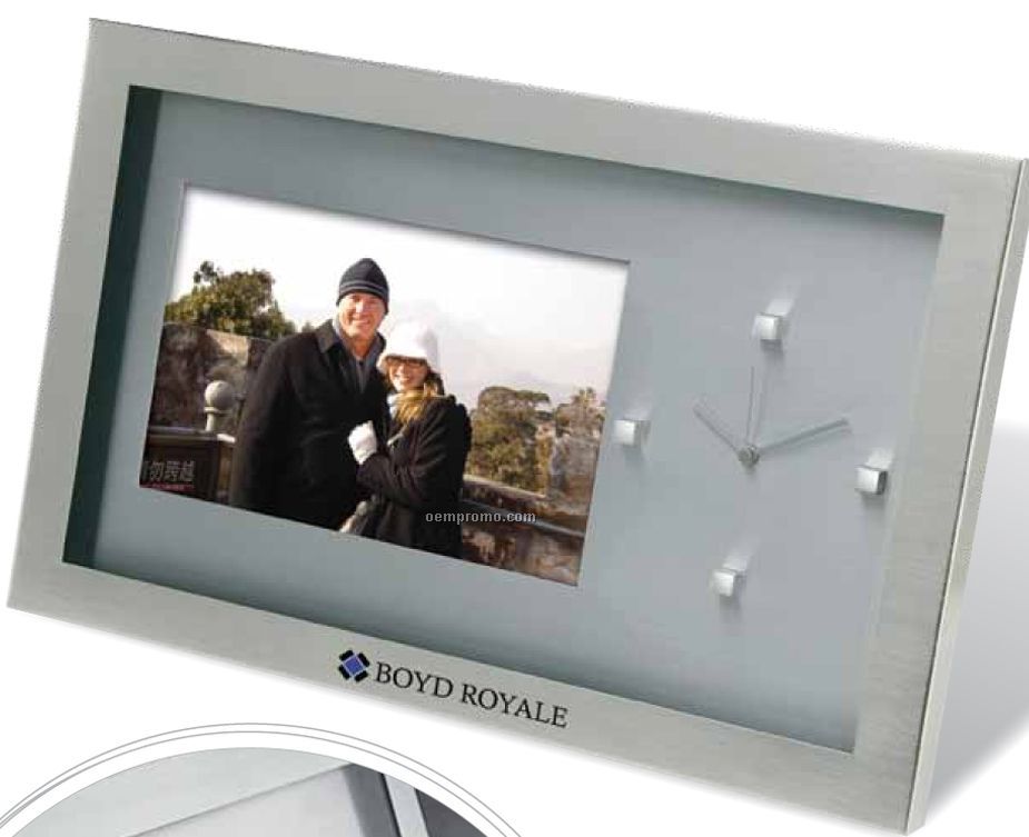 Executive Photo Frame & Clock W/ Brushed Nickel Finish Inset