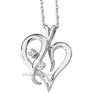 Ladies' 14kw .03 Ct Tw Diamond Round Heart Pendant W/ 18" Rope Chain