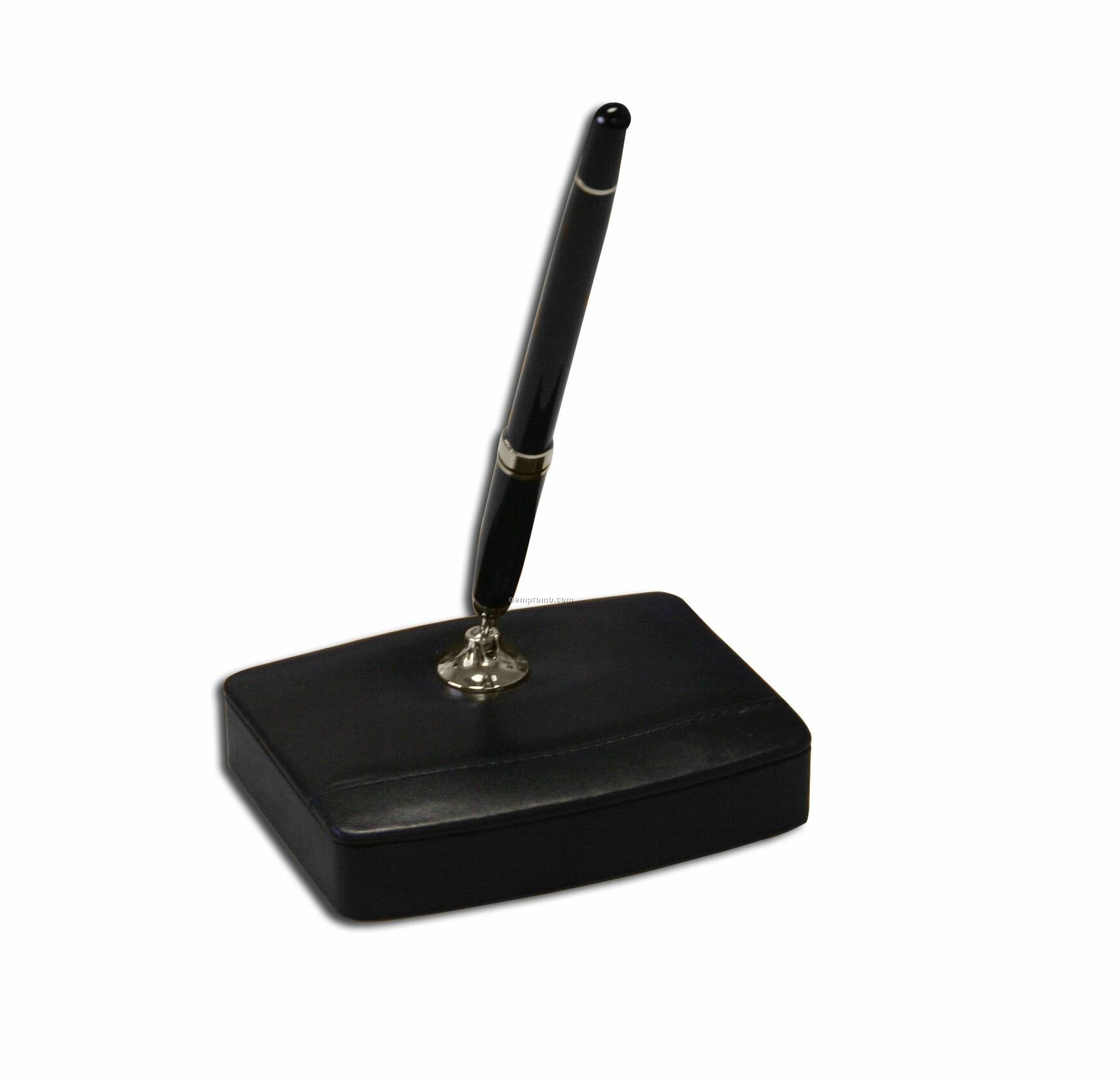 Classic Leather Single Pen Stand - Black With Gold Trim