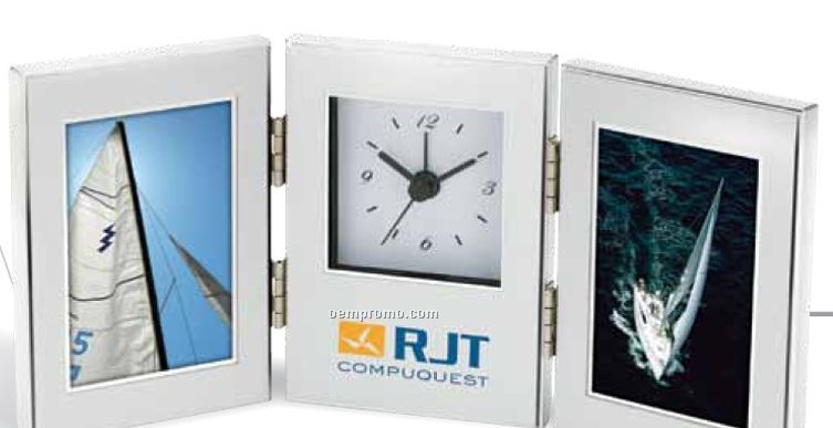 3 Panel Hinged Aluminum Photo Frame & Clock