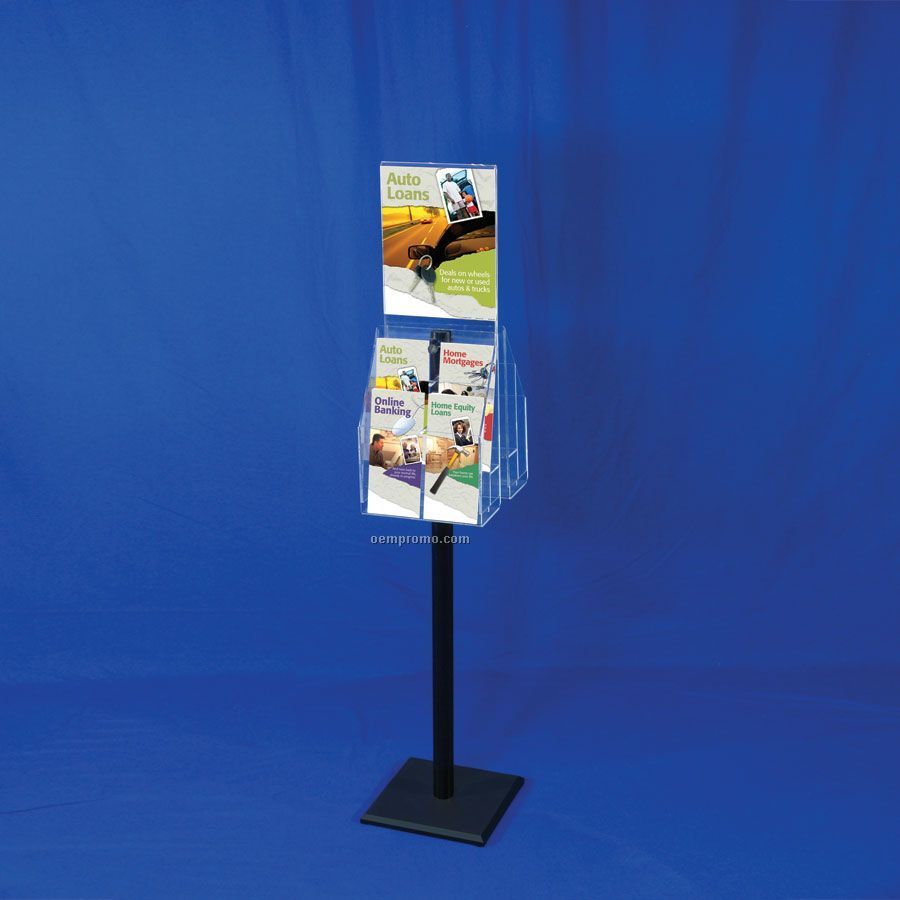 Literature Display Stand W/Sign Holder & Adjustable 8 Pockets