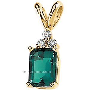14ky 7x5 Chatham Created Emerald & .06 Ct Tw Diamond Round Pendant