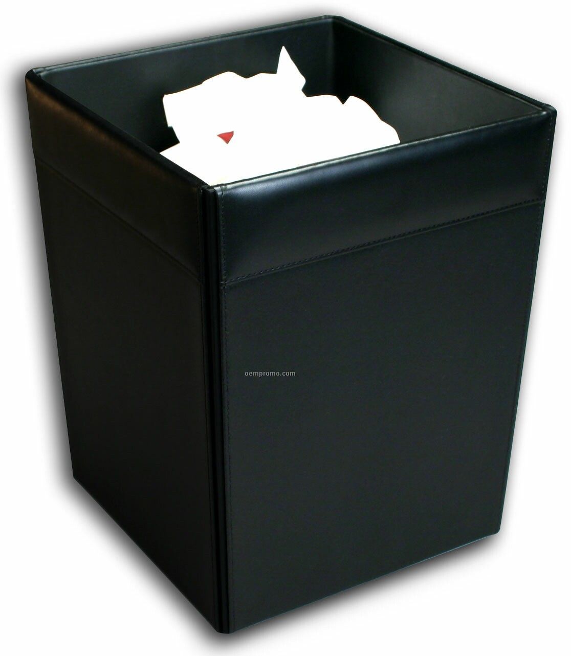 Black Classic Leather Square Waste Basket