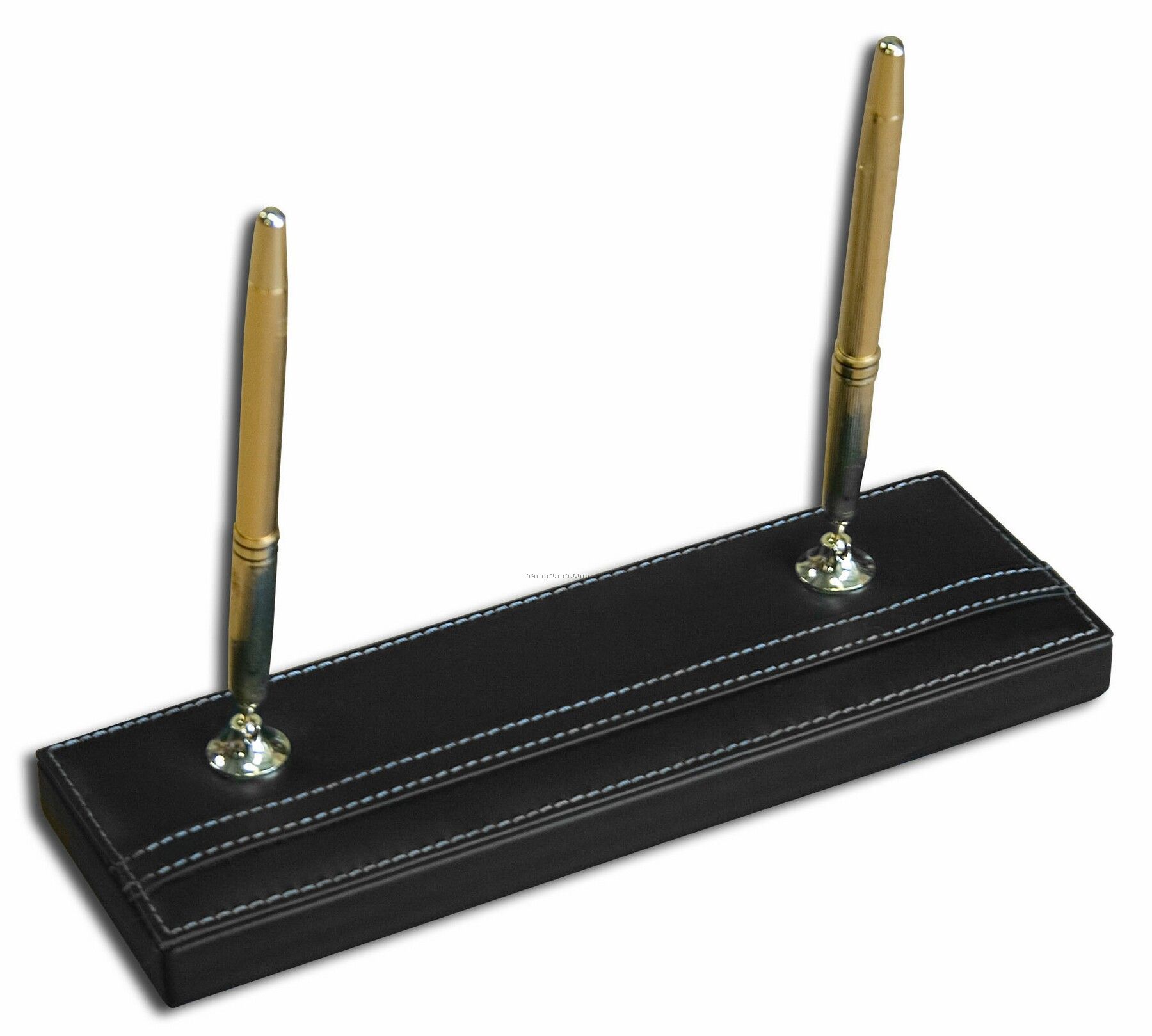 Black Rustic Leather Double Pen Stand
