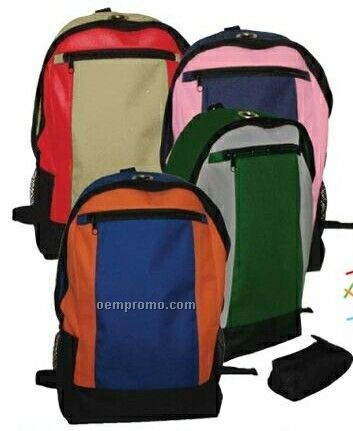Backpack W/ Large Zipper Pocket - 600d