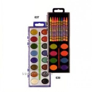 8-color Watercolor Set W/8-color Crayons And Brush