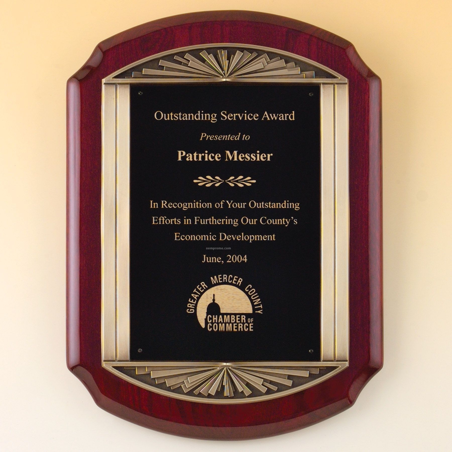 Rosewood Stained Piano Finish Plaque W/Antique Bronze Frame