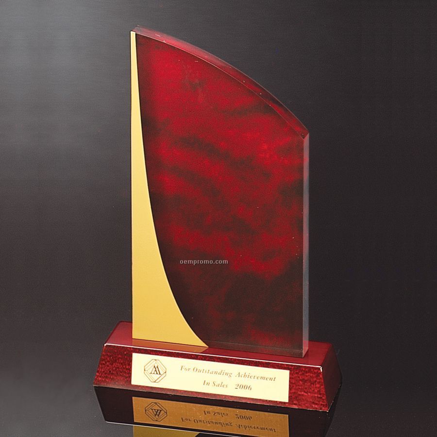Red Two-tone Award With Rosewood Base