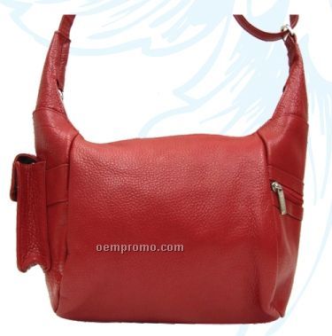 Ladies Fire Engine Red Hailey Hobo Bag W / 2 Top And Side Zippers