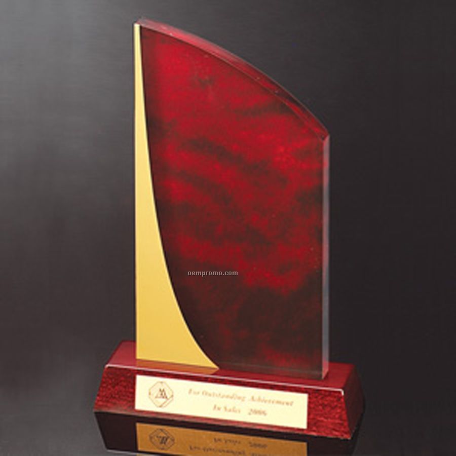 Red Two-tone Award With Rosewood Base