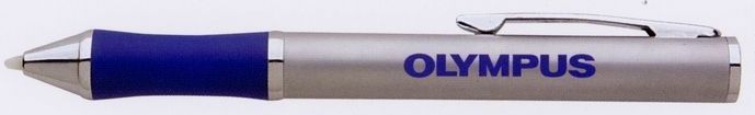 2 In 1 Mini Metallic Ball Point Pen/ Stylus W/ Blue Rubber Grip