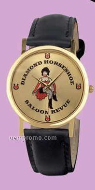 Ladies' Crown Gold Watch W/Padded Leather Band
