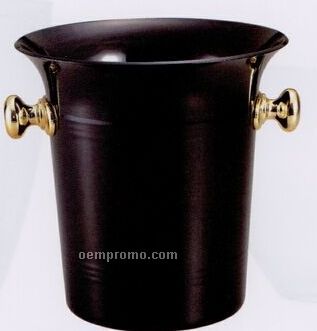 Black Acrylic Wine Ice Bucket W/ Fluted Rim & Gold Knob Handles