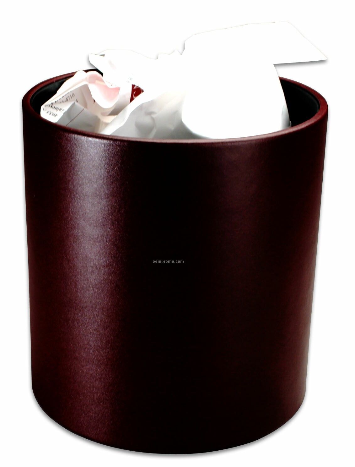 Burgundy Red Contemporary Leather Round Waste Basket