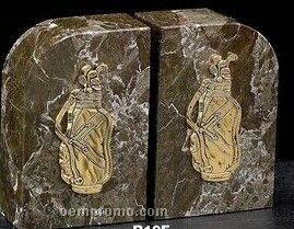 Green Marble Gold Plated Golf Bookends