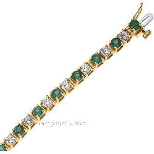 Ladies' 14ky 3mm Genuine Emerald & 2-3/8 Ct Tw Diamond Round Bracelet