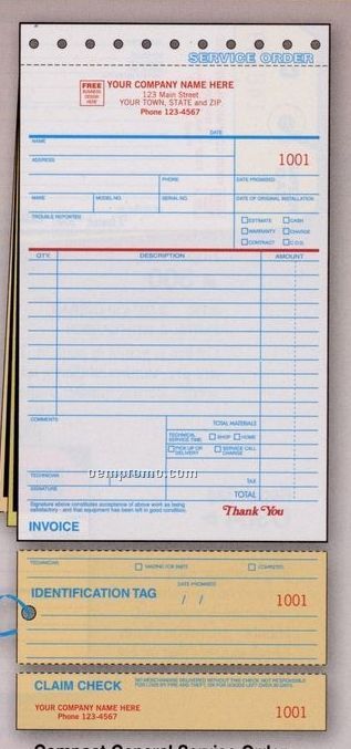 Compact Service Order Form W/ Carbons (2 Part)